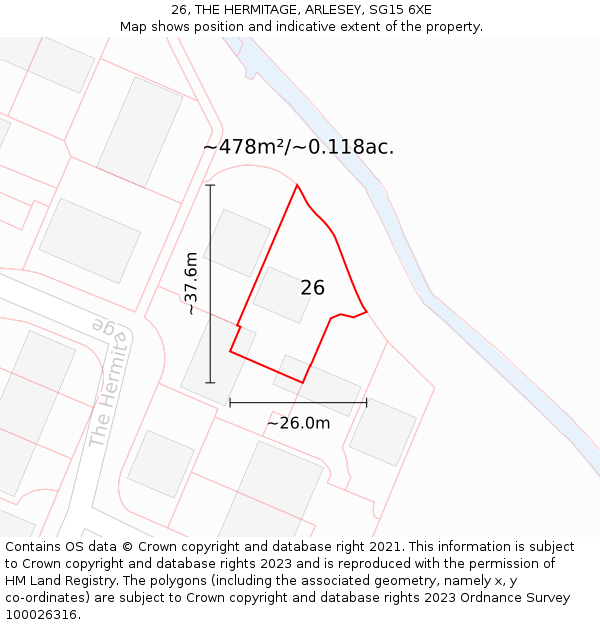 26, THE HERMITAGE, ARLESEY, SG15 6XE: Plot and title map