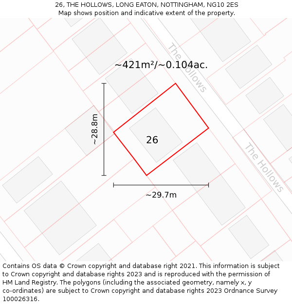 26, THE HOLLOWS, LONG EATON, NOTTINGHAM, NG10 2ES: Plot and title map