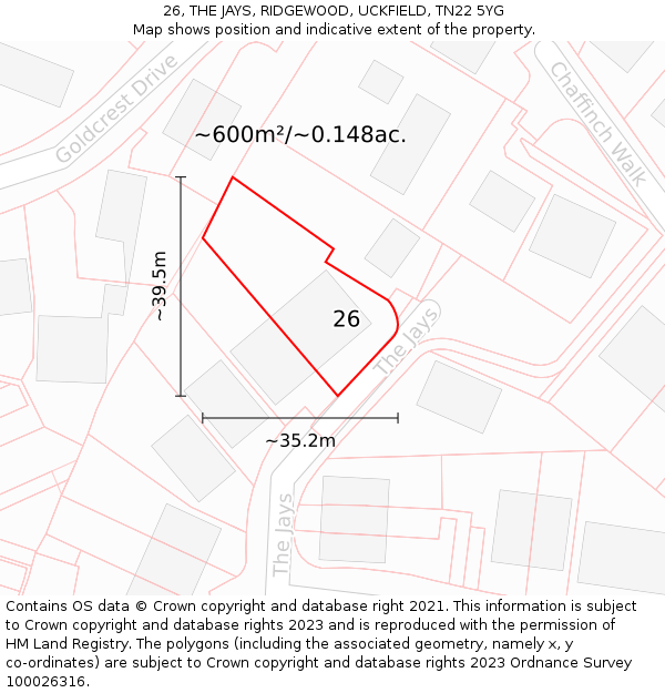 26, THE JAYS, RIDGEWOOD, UCKFIELD, TN22 5YG: Plot and title map