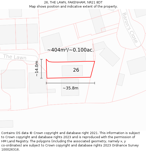26, THE LAWN, FAKENHAM, NR21 8DT: Plot and title map
