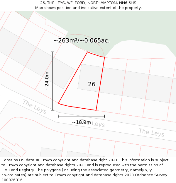 26, THE LEYS, WELFORD, NORTHAMPTON, NN6 6HS: Plot and title map