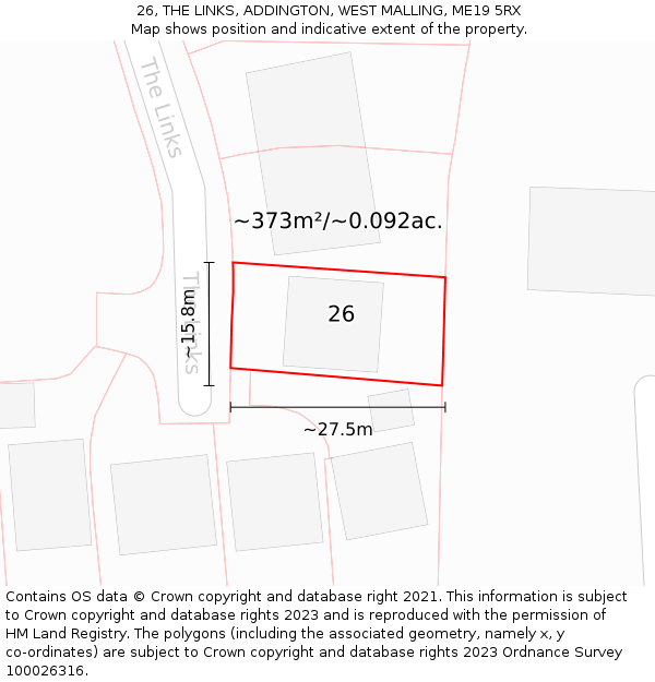 26, THE LINKS, ADDINGTON, WEST MALLING, ME19 5RX: Plot and title map
