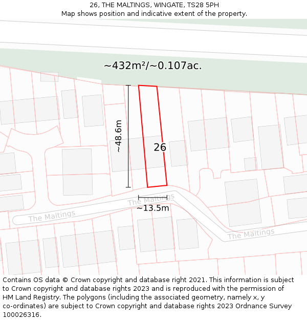 26, THE MALTINGS, WINGATE, TS28 5PH: Plot and title map