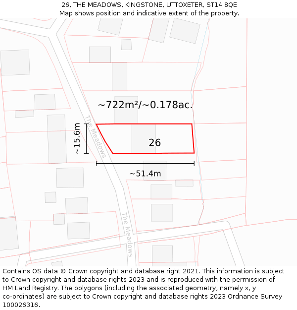 26, THE MEADOWS, KINGSTONE, UTTOXETER, ST14 8QE: Plot and title map