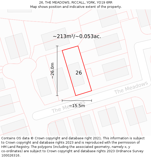 26, THE MEADOWS, RICCALL, YORK, YO19 6RR: Plot and title map