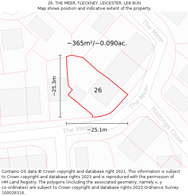 26, THE MEER, FLECKNEY, LEICESTER, LE8 8UN: Plot and title map