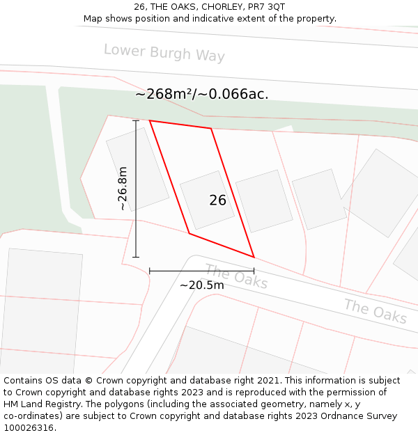 26, THE OAKS, CHORLEY, PR7 3QT: Plot and title map