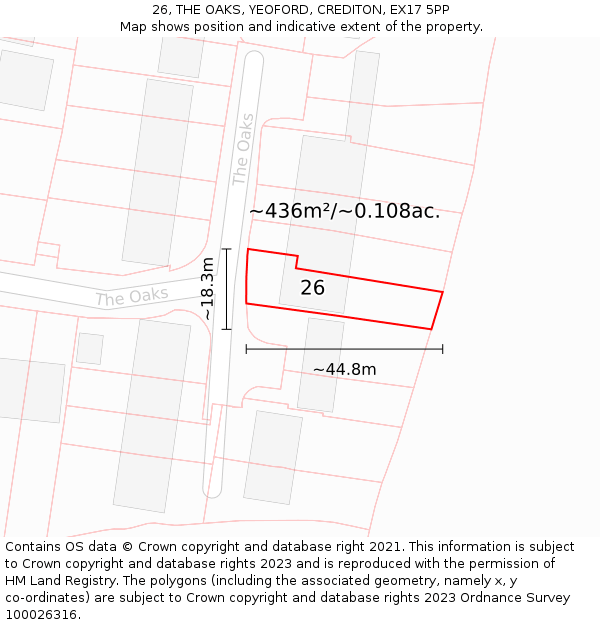 26, THE OAKS, YEOFORD, CREDITON, EX17 5PP: Plot and title map
