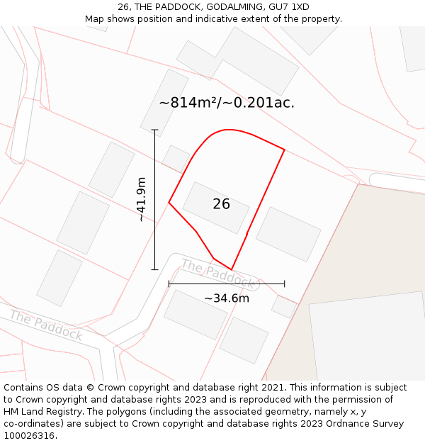 26, THE PADDOCK, GODALMING, GU7 1XD: Plot and title map