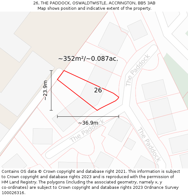 26, THE PADDOCK, OSWALDTWISTLE, ACCRINGTON, BB5 3AB: Plot and title map