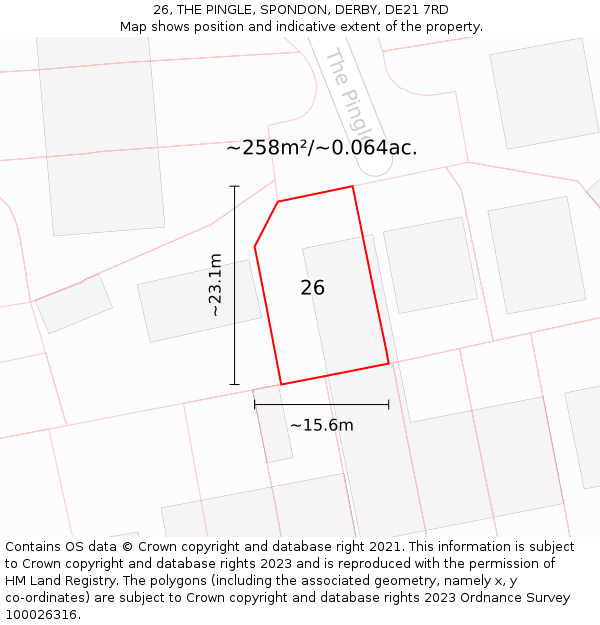 26, THE PINGLE, SPONDON, DERBY, DE21 7RD: Plot and title map