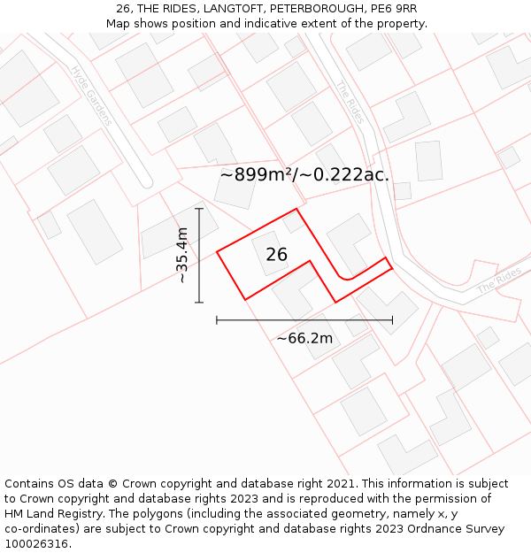 26, THE RIDES, LANGTOFT, PETERBOROUGH, PE6 9RR: Plot and title map