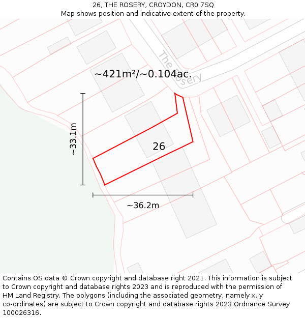 26, THE ROSERY, CROYDON, CR0 7SQ: Plot and title map