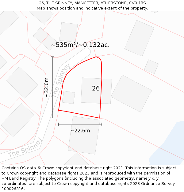 26, THE SPINNEY, MANCETTER, ATHERSTONE, CV9 1RS: Plot and title map