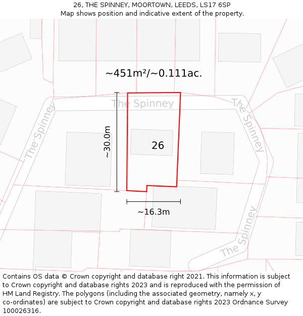 26, THE SPINNEY, MOORTOWN, LEEDS, LS17 6SP: Plot and title map
