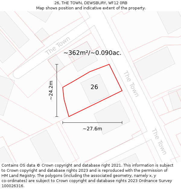 26, THE TOWN, DEWSBURY, WF12 0RB: Plot and title map