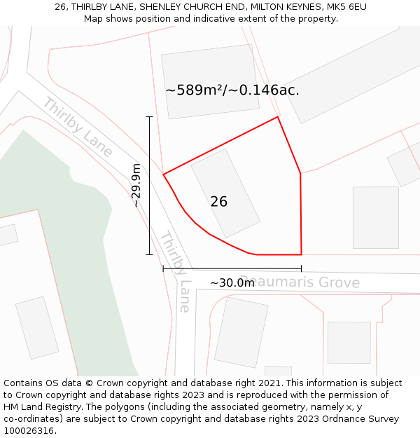 26, THIRLBY LANE, SHENLEY CHURCH END, MILTON KEYNES, MK5 6EU: Plot and title map
