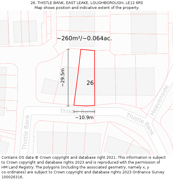 26, THISTLE BANK, EAST LEAKE, LOUGHBOROUGH, LE12 6RS: Plot and title map