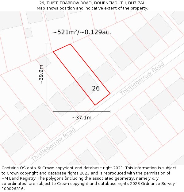 26, THISTLEBARROW ROAD, BOURNEMOUTH, BH7 7AL: Plot and title map