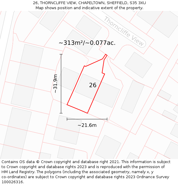 26, THORNCLIFFE VIEW, CHAPELTOWN, SHEFFIELD, S35 3XU: Plot and title map