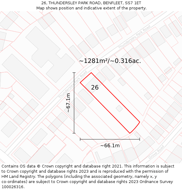 26, THUNDERSLEY PARK ROAD, BENFLEET, SS7 1ET: Plot and title map