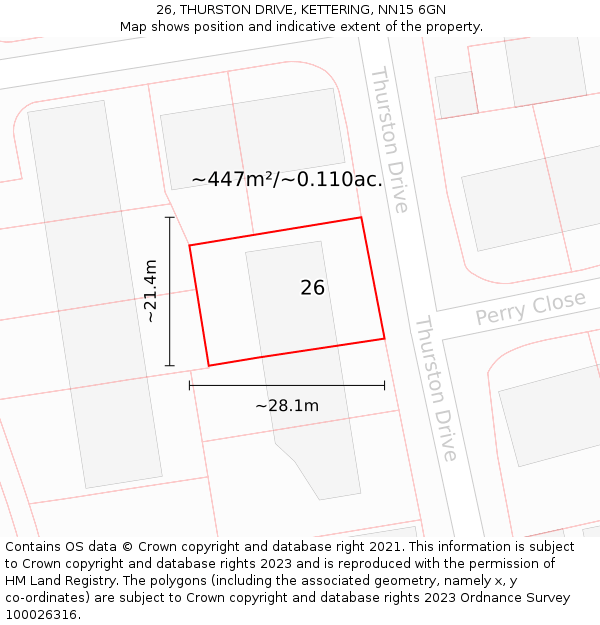 26, THURSTON DRIVE, KETTERING, NN15 6GN: Plot and title map