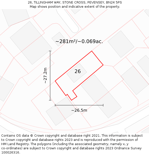 26, TILLINGHAM WAY, STONE CROSS, PEVENSEY, BN24 5PS: Plot and title map