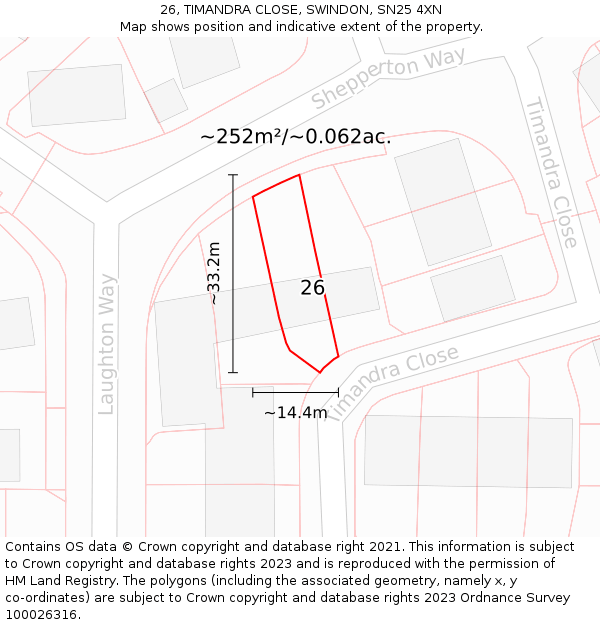 26, TIMANDRA CLOSE, SWINDON, SN25 4XN: Plot and title map