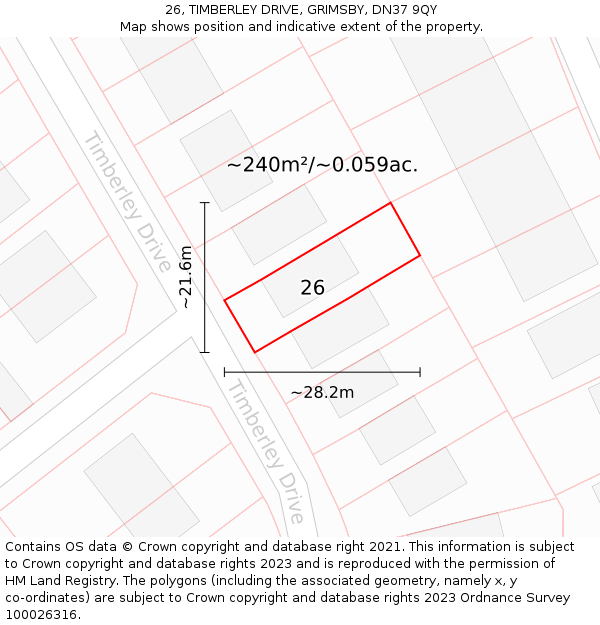 26, TIMBERLEY DRIVE, GRIMSBY, DN37 9QY: Plot and title map