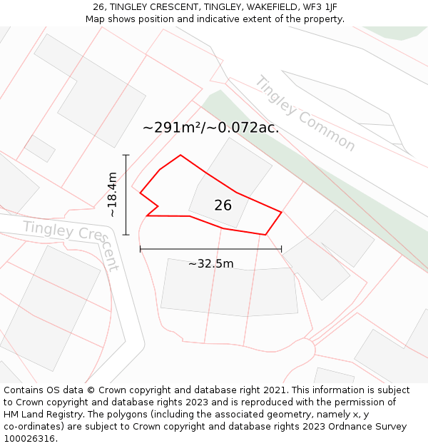 26, TINGLEY CRESCENT, TINGLEY, WAKEFIELD, WF3 1JF: Plot and title map