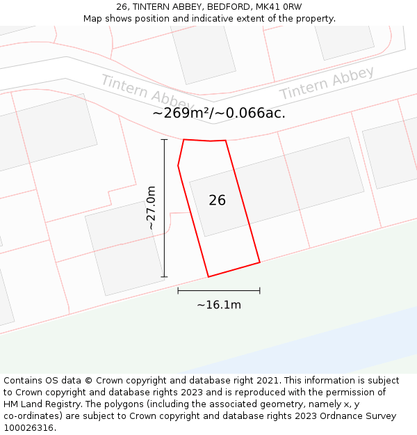 26, TINTERN ABBEY, BEDFORD, MK41 0RW: Plot and title map