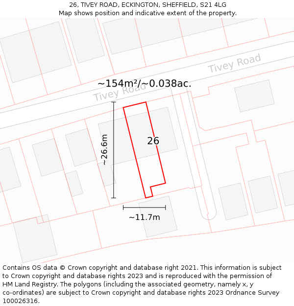 26, TIVEY ROAD, ECKINGTON, SHEFFIELD, S21 4LG: Plot and title map