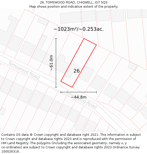 26, TOMSWOOD ROAD, CHIGWELL, IG7 5QS: Plot and title map