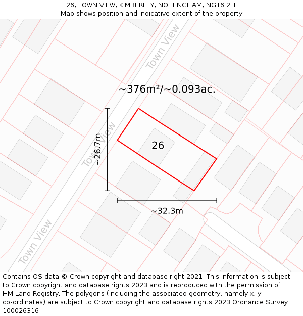 26, TOWN VIEW, KIMBERLEY, NOTTINGHAM, NG16 2LE: Plot and title map