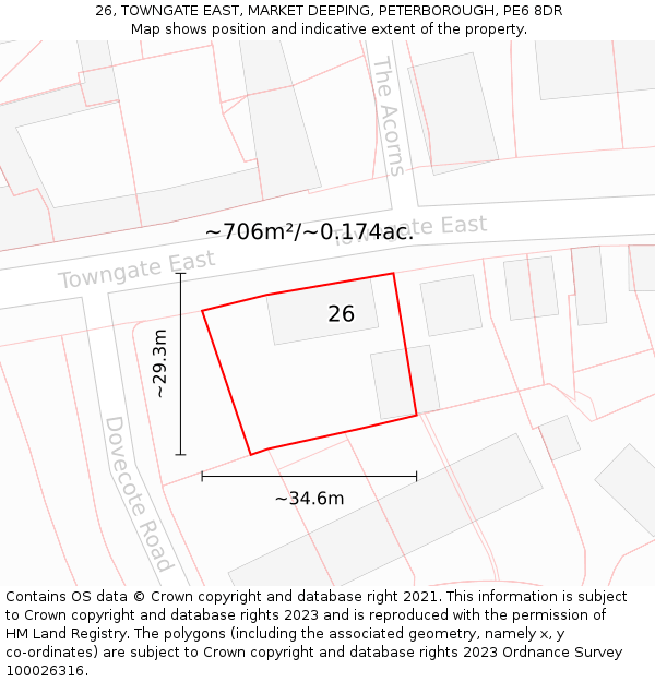 26, TOWNGATE EAST, MARKET DEEPING, PETERBOROUGH, PE6 8DR: Plot and title map
