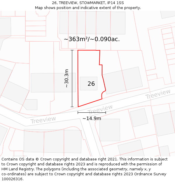 26, TREEVIEW, STOWMARKET, IP14 1SS: Plot and title map