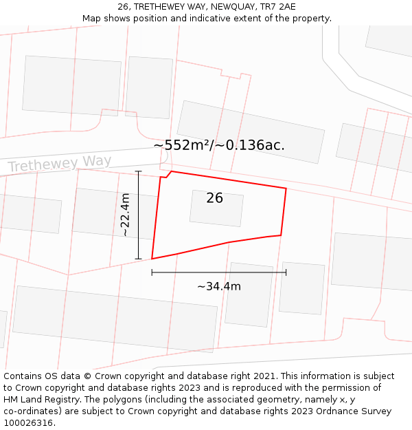 26, TRETHEWEY WAY, NEWQUAY, TR7 2AE: Plot and title map