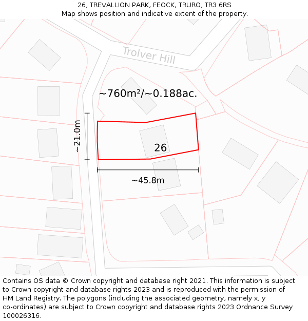 26, TREVALLION PARK, FEOCK, TRURO, TR3 6RS: Plot and title map
