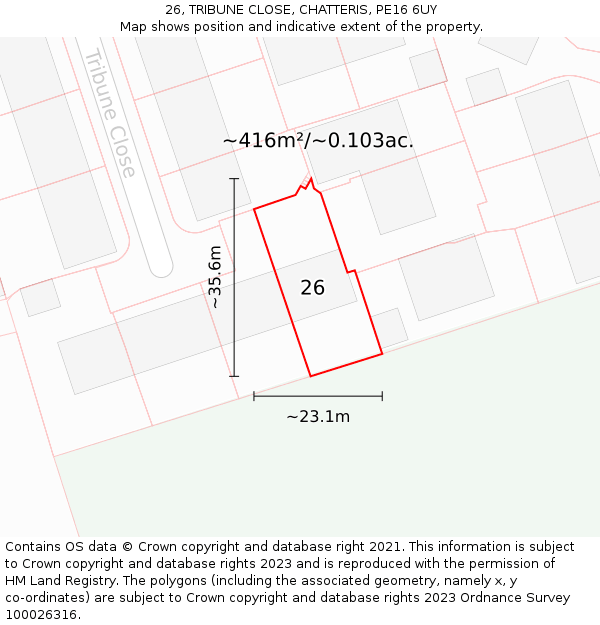 26, TRIBUNE CLOSE, CHATTERIS, PE16 6UY: Plot and title map