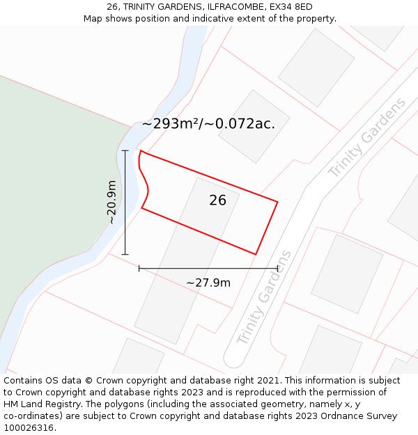 26, TRINITY GARDENS, ILFRACOMBE, EX34 8ED: Plot and title map