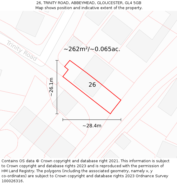 26, TRINITY ROAD, ABBEYMEAD, GLOUCESTER, GL4 5GB: Plot and title map