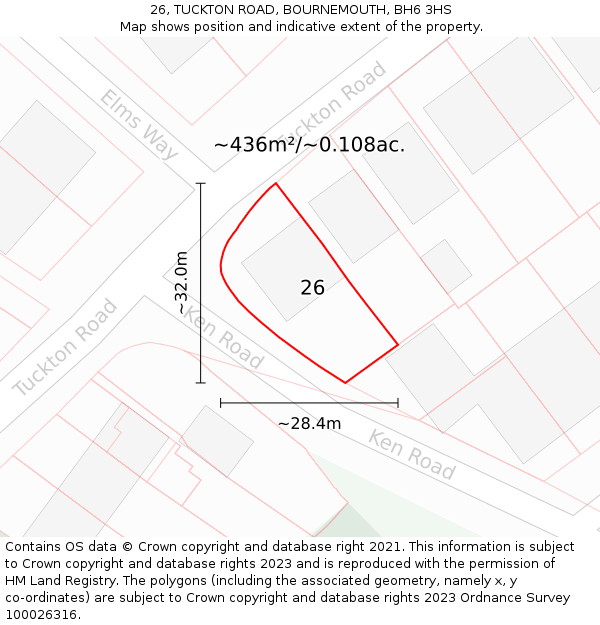 26, TUCKTON ROAD, BOURNEMOUTH, BH6 3HS: Plot and title map