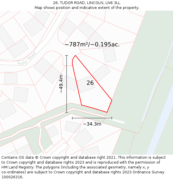 26, TUDOR ROAD, LINCOLN, LN6 3LL: Plot and title map