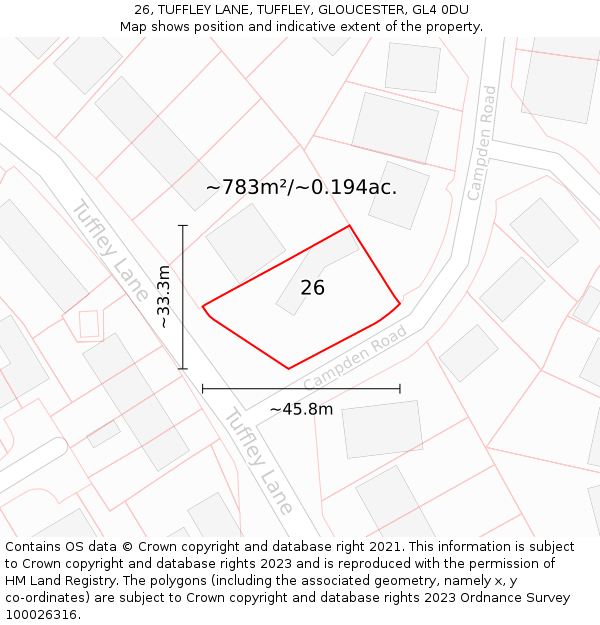 26, TUFFLEY LANE, TUFFLEY, GLOUCESTER, GL4 0DU: Plot and title map