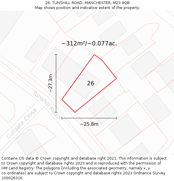 26, TUNSHILL ROAD, MANCHESTER, M23 9QB: Plot and title map