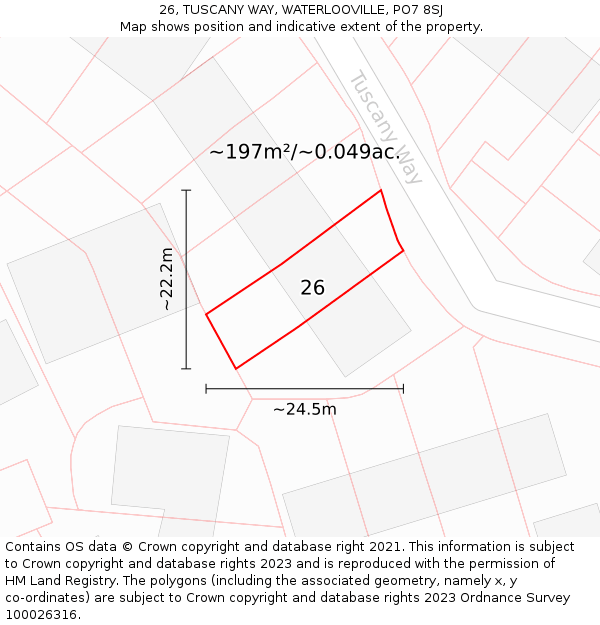 26, TUSCANY WAY, WATERLOOVILLE, PO7 8SJ: Plot and title map