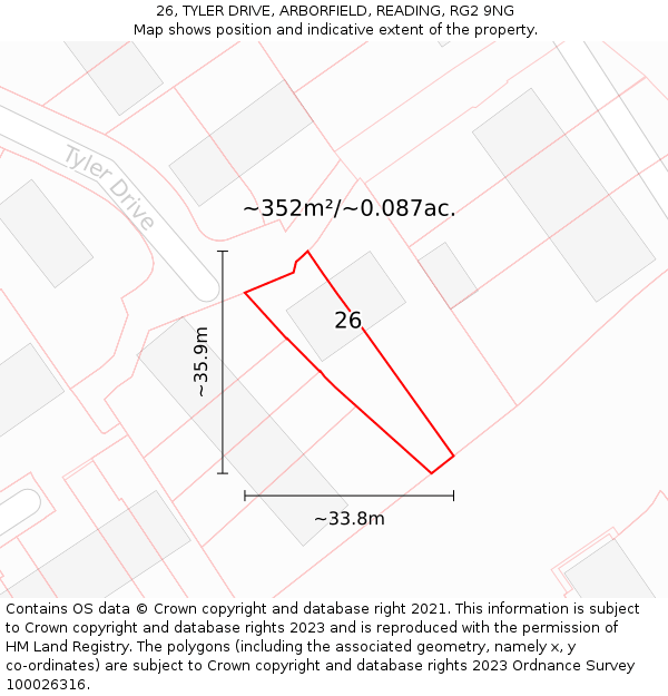 26, TYLER DRIVE, ARBORFIELD, READING, RG2 9NG: Plot and title map