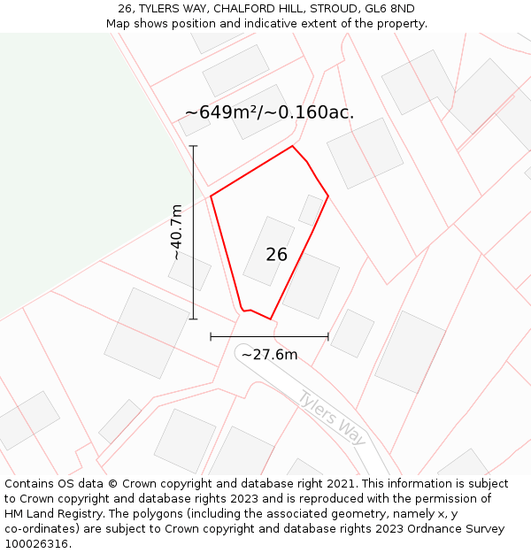 26, TYLERS WAY, CHALFORD HILL, STROUD, GL6 8ND: Plot and title map