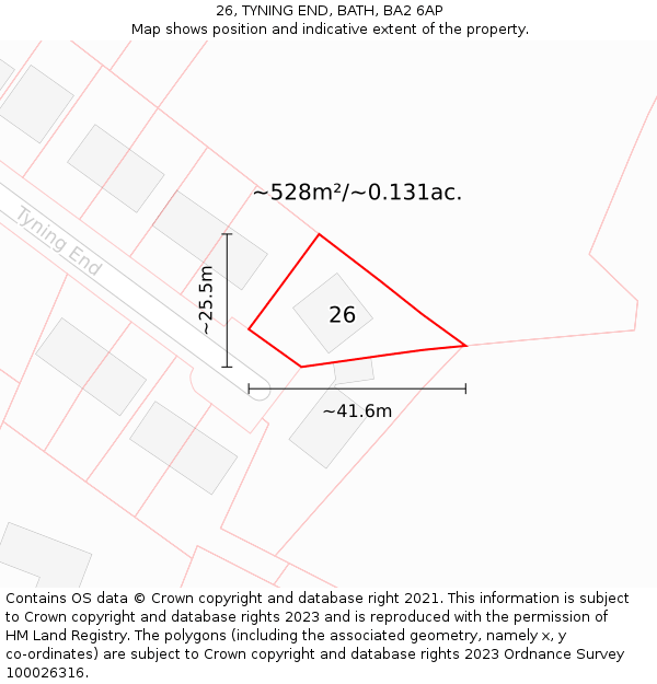 26, TYNING END, BATH, BA2 6AP: Plot and title map