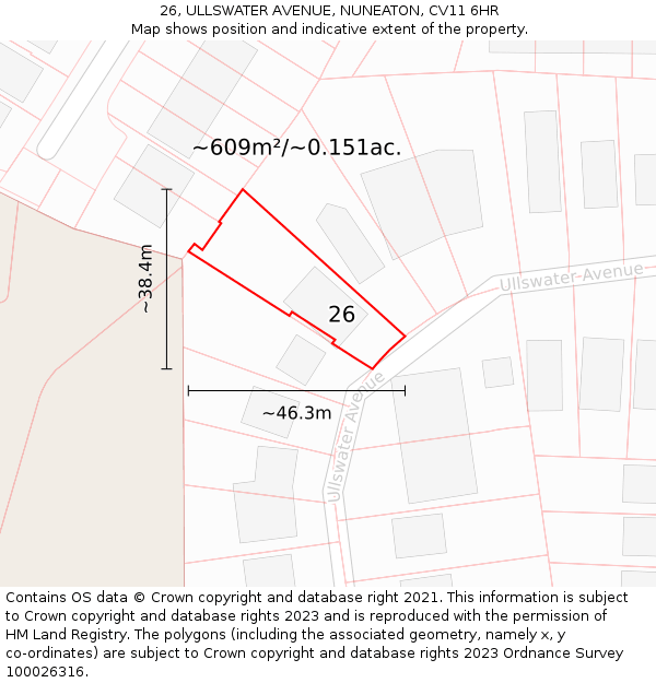 26, ULLSWATER AVENUE, NUNEATON, CV11 6HR: Plot and title map